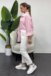 Kadın Owersize Çizgili Gömlek-Pembe