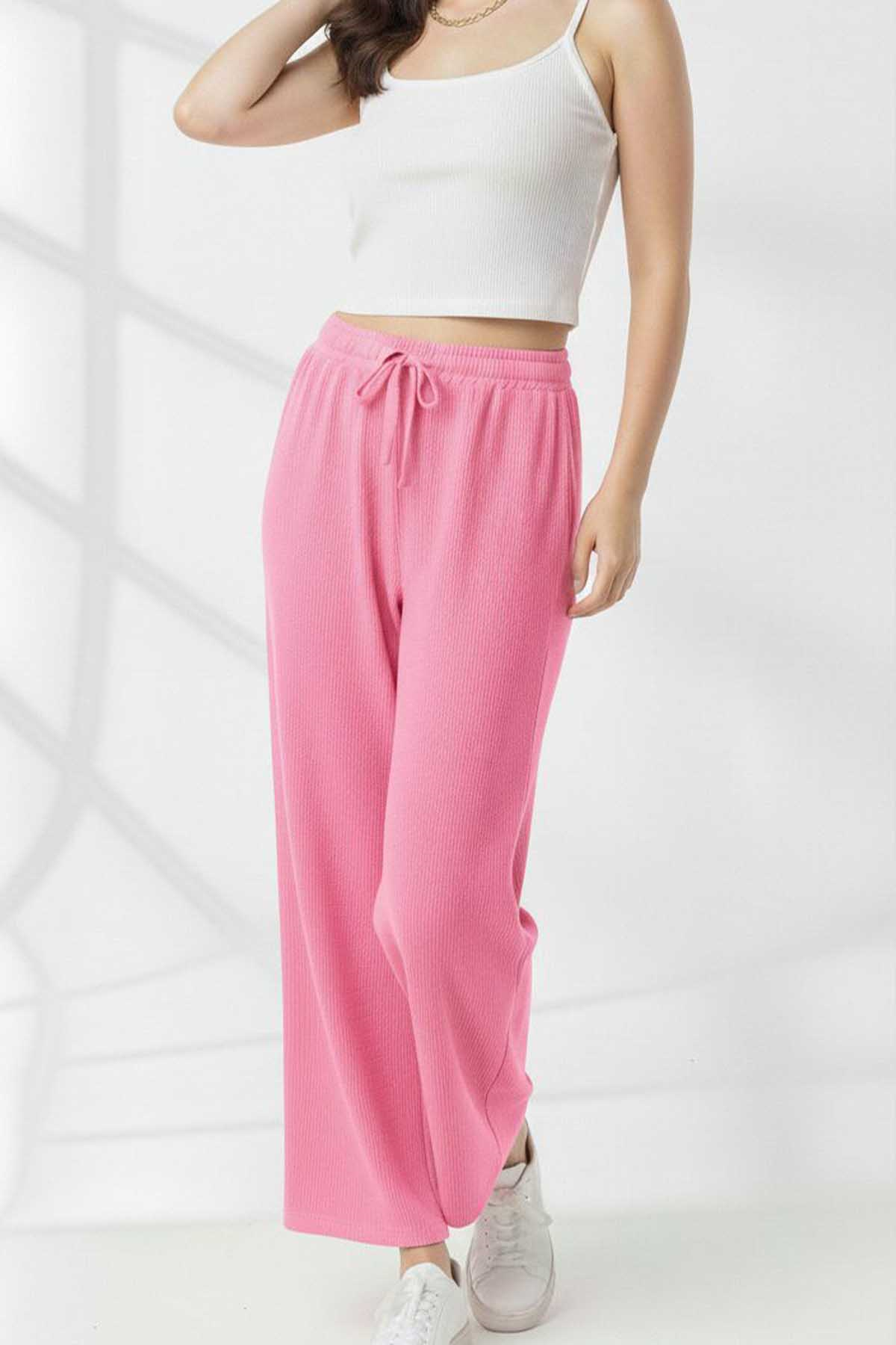 Kadın Rahat Kalıp Fitilli Pantolon-Pembe