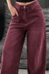 Kadın Retro Jean Pantolon- Bordo