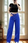 Kadın Retro Jean Pantolon- Saks Mavi