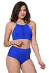 Kadın Saks Bağcıklı Tül Detaylı Yüksek Bel Bikini Takımı