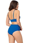Kadın Saks Bağcıklı Tül Detaylı Yüksek Bel Bikini Takımı
