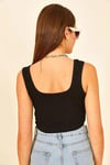 Kadın Siyah Askılı Kaşkorse U Yaka Crop Top Büstiyer Bluz