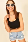 Kadın Siyah Askılı Kaşkorse U Yaka Crop Top Büstiyer Bluz