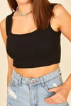 Kadın Siyah Askılı Kaşkorse U Yaka Crop Top Büstiyer Bluz