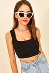 Kadın Siyah Askılı Kaşkorse U Yaka Crop Top Büstiyer Bluz