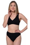 Kadın Siyah Düz Kruvaze Bikini Takımı