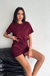 Kadın Şortlu Takım Modal Kumaş Şortlu Takım Tavşan Nakışlı