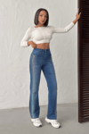 Kadın Taşlı Jean Pantolon- Mavi