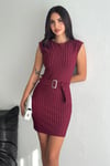 Kadın Zra Çizgili Mini Elbise- Bordo