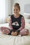 Kız Çocuk Polar Desenli Pijama Takımı - Pembe