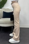 Krep Kumaş Klasik Model Pantolon-Bej