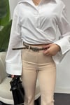 Krep Kumaş Klasik Model Pantolon-Bej