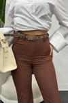 Krep Kumaş Klasik Model Pantolon-Kahverengi