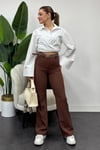 Krep Kumaş Klasik Model Pantolon-Kahverengi