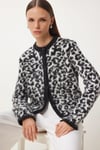 Leopar Desenli Kısa Sakallı Triko Hırka- Siyah