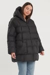 Oversize Kapşonlu Şişme Mont Siyah