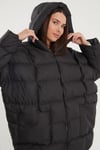Oversize Kapşonlu Şişme Mont Siyah