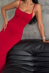 Sandy Kumaş Askılı Balık Model Elbise-Kırmızı