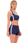 Şeritli Şortlu Yüzücü Bikini Lacivert