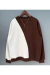 Sweatshirt Kahve Beyaz Unisex Oversize 3 Iplik Şardonlu