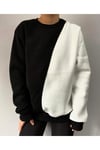 Sweatshirt Siyah Beyaz Unisex Oversize 3 Iplik Şardonlu