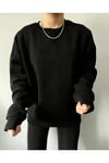 Sweatshirt Siyah Unisex Oversize 3 Iplik Şardonlu
