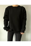 Sweatshirt Siyah Unisex Oversize 3 Iplik Şardonlu