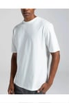 tshirt Oversize Unisex Pamuklu Bisiklet Yaka-Beyaz