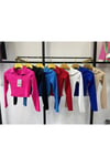 V Yaka Polo Regular Fit Dar Kalıp Uzun Crop Fitilli Bluz-Krem