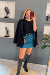 Asimetrik Jean Mini Etek