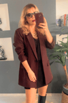 Bordo Oversize Maskülen Kesim Kadın Blazer Ceket - CE Boutique