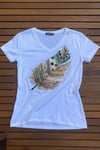 Büyük Yaprak Baskılı Boncuklu T-shirt
