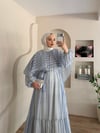 Bellura Pelerin Yaka Detaylı Çizgi Desen Elbise