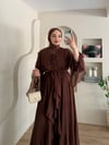 Hazel Ön Volanlı Şifon Üçlü  Abaya Takım