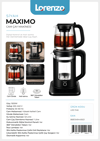 LORENZO - MAXIMO DOKUNMATİK DİJİTAL CAM ÇAY MAKİNESİ 1500 W SİYAH
