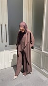 Üçlü Abaya Takım - Kahverengi 