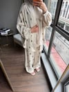 Taş İşlemeli Keten Kimono Takım Krem