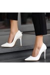 Hillar Beyaz Cilt Stiletto Ayakkabı