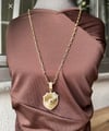 14K Çelik Kalkan Kolye Mavi Taşlı ve Zirkon Detaylı (60 cm)