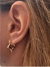 14K Gold Renk Çelik Yıldız Detaylı Taşlı Halka Küpe (17 mm)