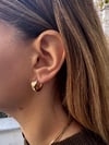 14K Gold Tone Kararmaz Çelik Taş Detaylı Kıvrımlı Halka Küpe