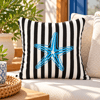 Deniz Yıldızı Nakışlı Çizgili Duck Keten Runner & Yastık Kılıf Seti – 90x50 Runner + 45x45 & 28x50 Kılıf (3'lü Masa Seti)