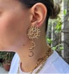 Gold Tone Güneş Ay Hilal Figürlü Sallantılı Büyük Çelik Küpe | Bohem & Vintage Tasarım