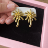 Işıltılı Çiçek Çelik Küpe – Gold