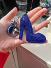 Kristal Taşlı Mavi Stiletto Anahtarlık & Çanta Charm – Işıltılı Topuklu Ayakkabı Tasarım