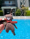 Peluş Ayıcık ve Örgü Çiçek Detaylı Büyük Boy Mandal Saç Tokası