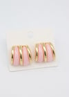 Pembe Mineli Gold Renk Çelik Küpe