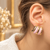 Pembe Mineli Gold Renk Çelik Küpe