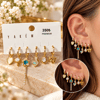 Taşlı Charm Detaylı 6'lı Çelik Küpe Seti